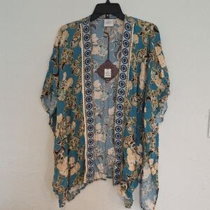 Knox Rose Teal and Beige Floral Kimono
